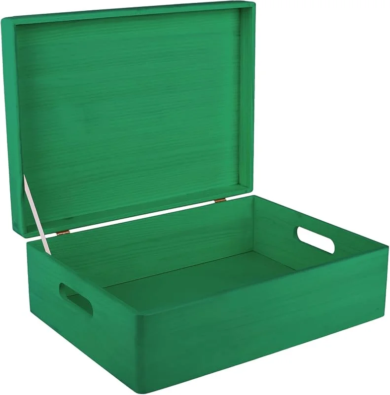 Besuche den Creative Deco-Store Creative Deco XL Grün Große Holzkiste mit Deckel Weihnachten 40x30x14 cm — Geschenkverpackung