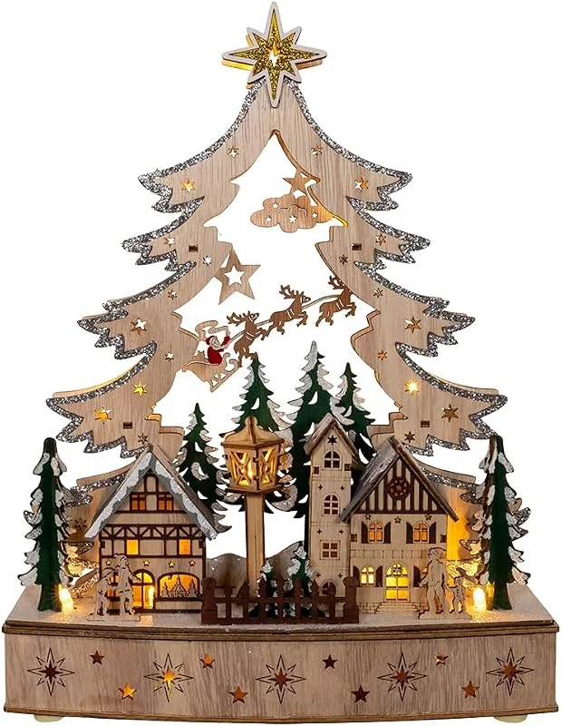 Marke: Kurt S. Adler Kurt Adler Weihnachtsbaumdorf, batteriebetrieben, beleuchtet, 32 cm — Weihnachtsdeko