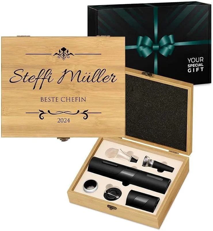 Besuche den Maverton-Store Maverton 6er Wein Zubehör Set mit Aufdruck - elektrischer Korkenzieher — Wein und Festtafel