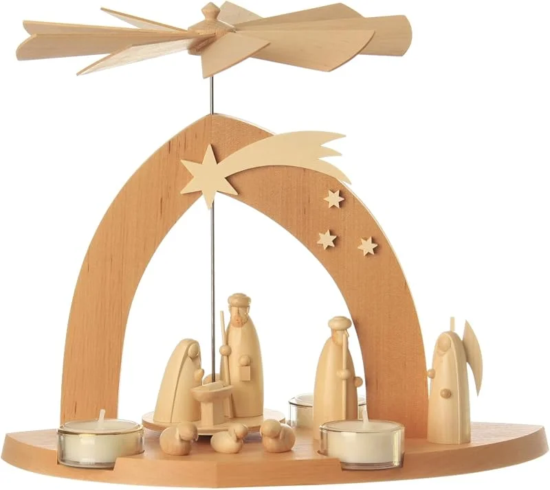 Besuche den Rudolphs Schatzkiste-Store Rudolphs Schatzkiste Weihnachtspyramide Christi Geburt, Hirte, Engel und liegenden Schafen unter Sternenbogen BxHxT 30x23x14cm NEU Teelichtpyramide Krippenszene Hirtenengel Weihnachtsdeko