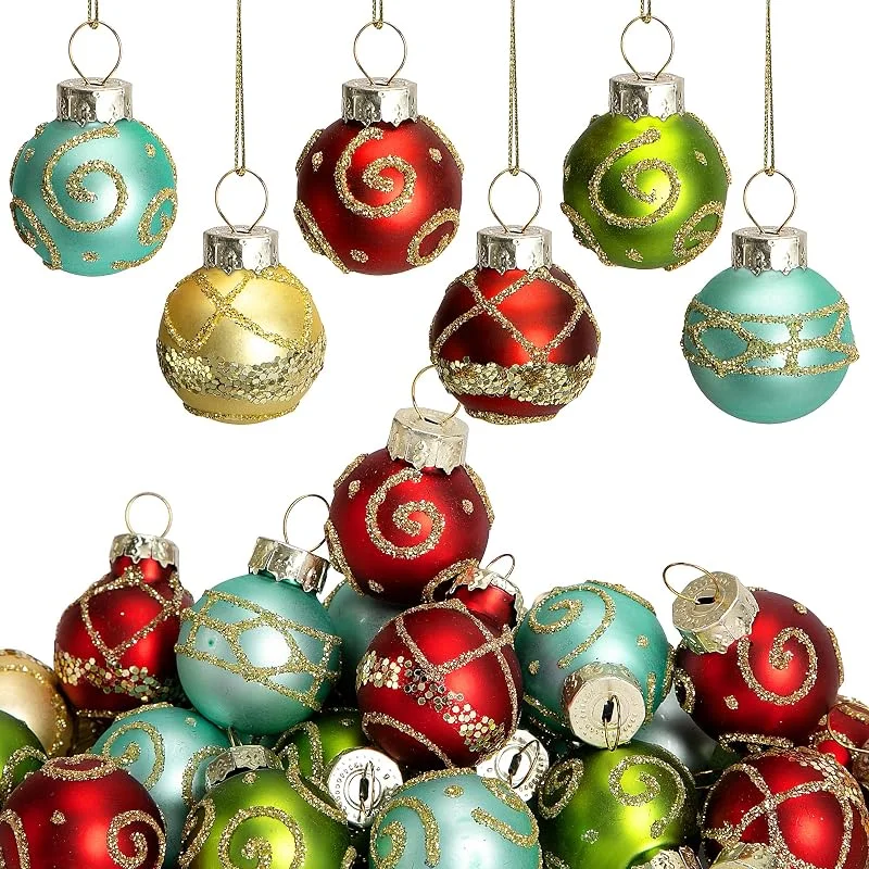 Marke: Watayo Watayo 24 Stück bunte Weihnachtskugeln aus Glas, 2, 5 cm, Mini-Vintage-Glitzerkugel, hängende Ornamente für Baum, Rot, Grün, Gold, Blau, kleine Glaskugel, Baumdekoration für Weihnachten, Heimdekoration — Weihnachtsdeko