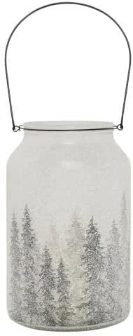 Besuche den CHICCIE-Store Windlicht aus Glas mit Henkel Tannenwald Weiß Schwarz 16x16x25, 5cm — Kerzenlicht Abendessen