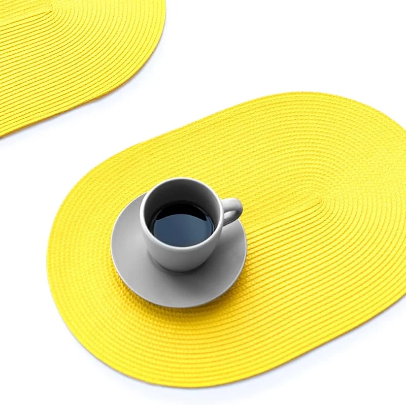 Marke: FunWheat FunWheat Ovale geflochtene Platzsets, Set mit 8 Tischsets für Esstische, waschbar, hitzebeständig, Platzsets für drinnen und draußen, 30, 5 x 44, 1 cm (ovales Gelb, 8 Stück) — Küche & Haushalt