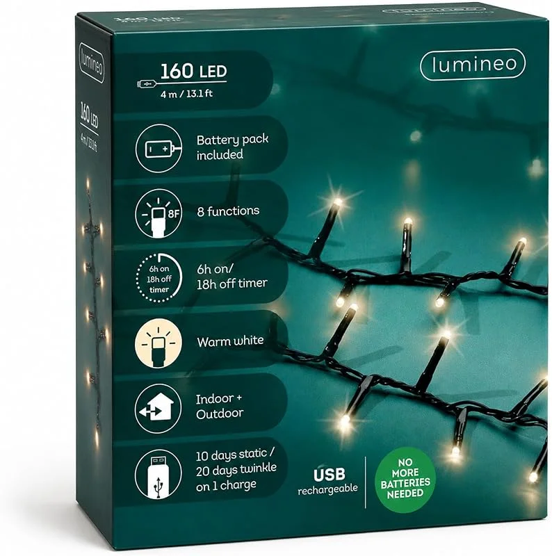 Marke: Lumineo LED Lichterkette 4m Duracharge wiederaufladbar 160 LEDs Warmweiß — Weihnachtsbeleuchtung