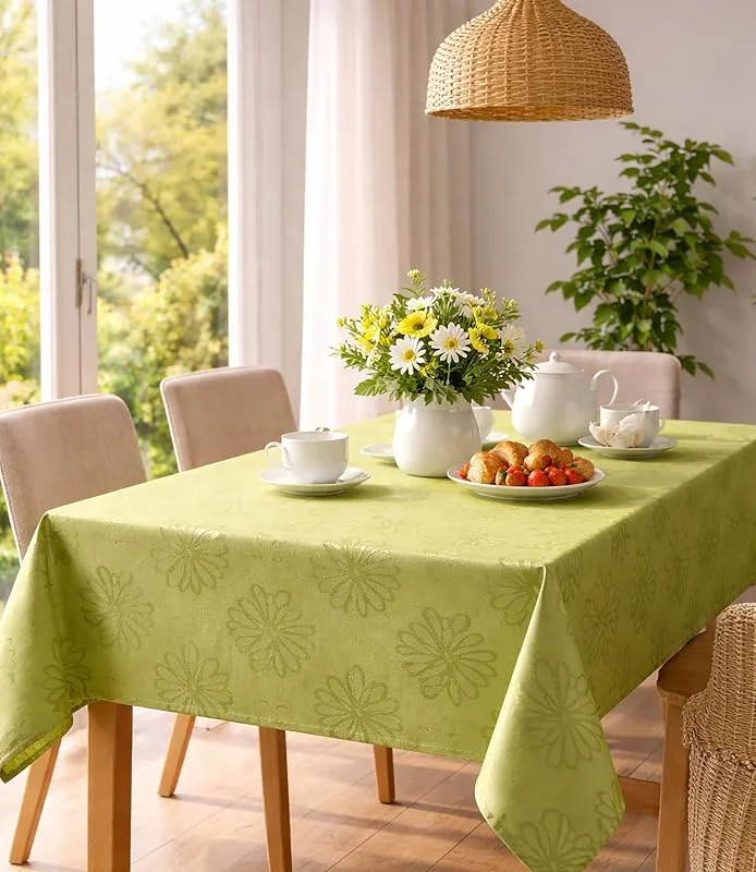 Besuche den KAMACA-Store KAMACA Tischdecke Blüten Meer Fleckschutz wasserabweisend Lotus Effekt Tischwäsche Küche Esstisch Frühling Sommer abwaschbar Tisch Dekoration (Tischdecke 160x220 cm eckig, grün) — Küche & Haushalt