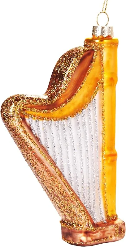 Besuche den BRUBAKER-Store BRUBAKER Harfe Gold - Handbemalte Weihnachtskugel aus Glas — Weihnachtsdeko