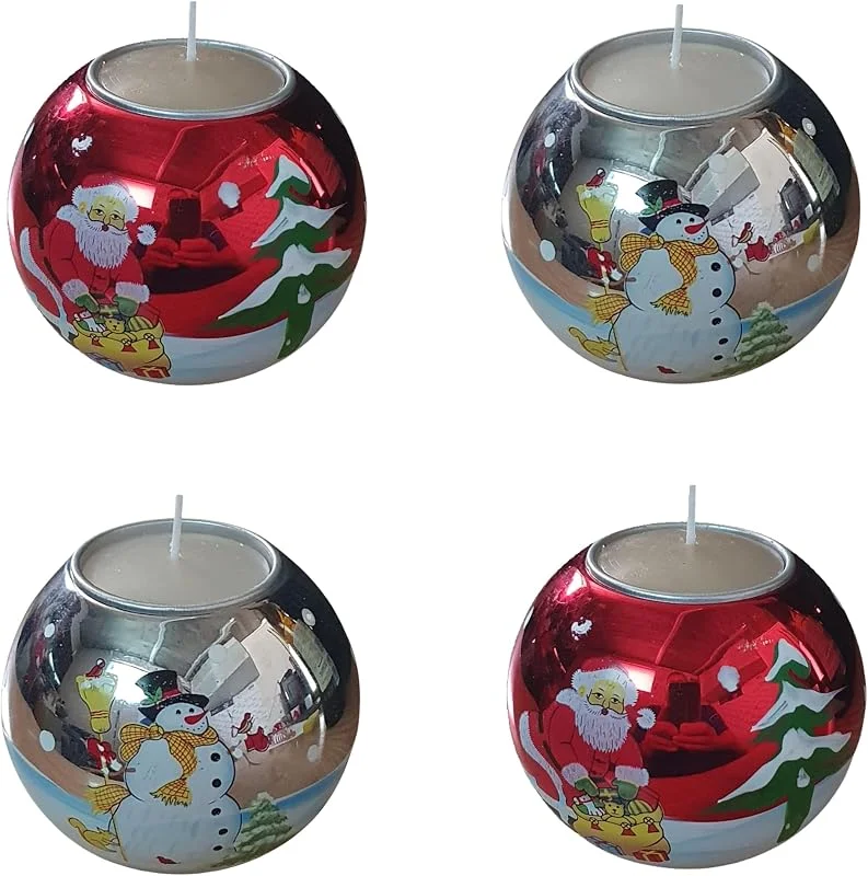 Marke: Oberle 4 Festliche Kerzenhalter in Rot und Silber mit Weihnachtsmann, Tannenbaum, Schneemann, handbemalt Adventskranz incl. 4 Teelichter ! 80570, 2farbig — Advent und Tisch