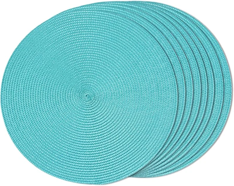 Marke: FunWheat FunWheat Runde Geflochtene Tischsets, 8 Stück, Tischsets für Esstische, gewebt, waschbar, rutschfeste Tischsets 38, 1 cm (Aqua, 8 Stück) — Küche & Haushalt