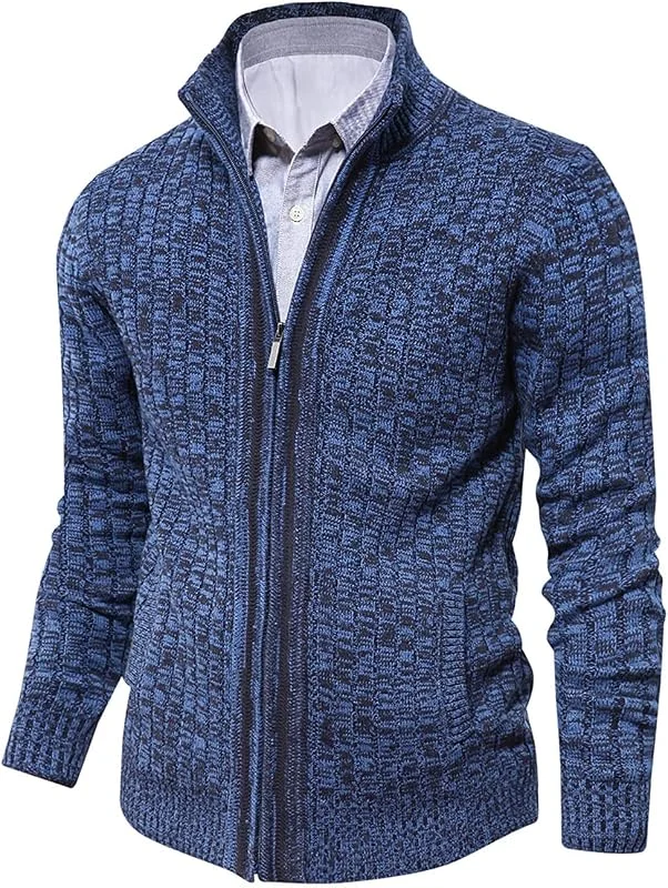 Besuche den AOLI RAY-Store AOLI RAY Herren Strickjacke mit Reissverschluss Cardigan Stehkragen Pullover Feinstrike Sweaters mit 2 Taschen — Weihnachtsmode