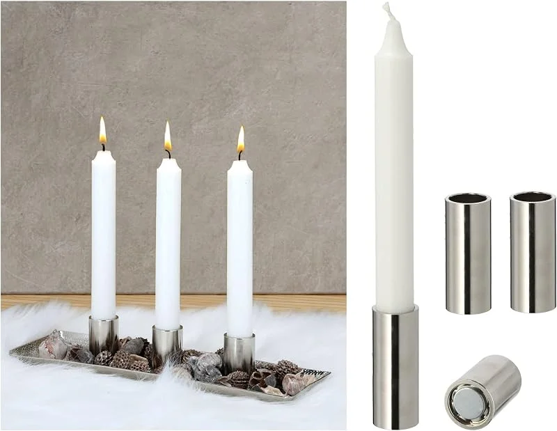 Besuche den Novaliv-Store Novaliv 2er-Set Kerzenständer magnetisch Stabkerzen Tafelkerzen Silber 2, 5x5cm Adventskranzkerzenhalter Candle Holder Kerzeneinsatz weihnachtliche Tischdekoration scandic chic Weihnachten — Kerzenlicht Abendessen
