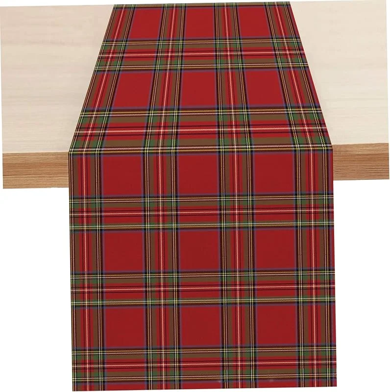 Marke: Joygoodta Weihnachts-Tischläufer, ästhetisches rotes Büffelkaro, weihnachtliche Tischdekoration, waschbarer Tischläufer für Küche, Esszimmer, Zuhause, 33 x 183 cm, Tischset — Küche & Haushalt