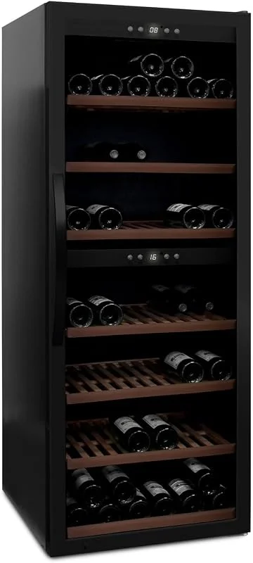 Besuche den mQuvee-Store mQuvée Weinkühlschrank freistehender, WineExpert 126 Fullglass Black, schwarz, praktischen Funktionen, Glastür mit UV-Schutz, Zwei Temperaturzonen einstellbar, Mit bis zu 126 Flaschen — Wein und Festtafel
