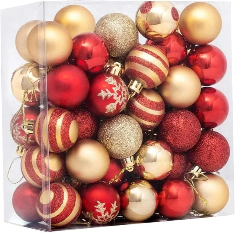 Marke: Comebachome Weihnachtsbaumschmuck-Set, 50 Stück, bruchsichere Weihnachtskugel-Ornamente mit verschiedenen Mustern, Rot und Gold, 4, 9 cm — Weihnachtsdeko