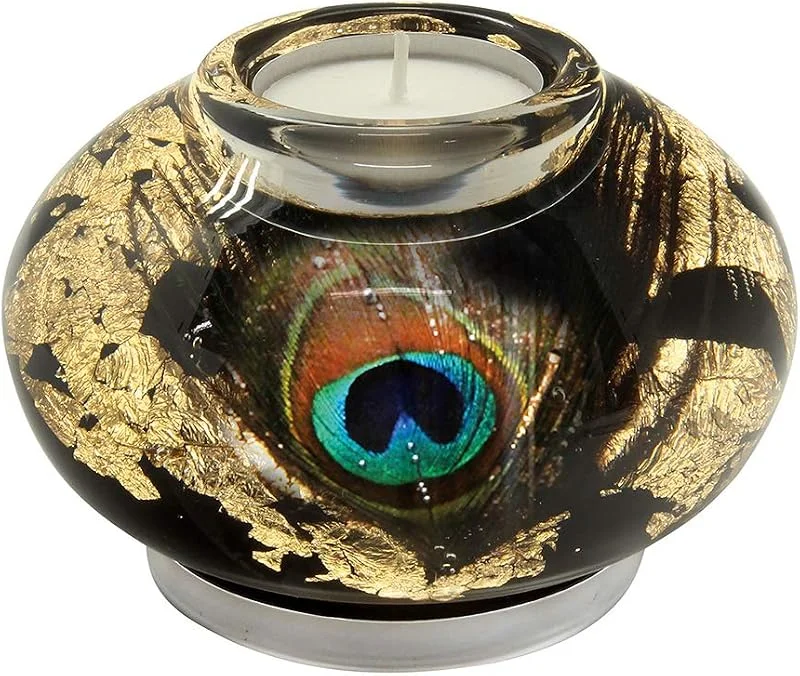 Marke: Dreamlight Teelichthalter inklusive Teelicht, Leuchter aus Glas schwarz, Gold Durchmesser 11 cm — Advent und Tisch