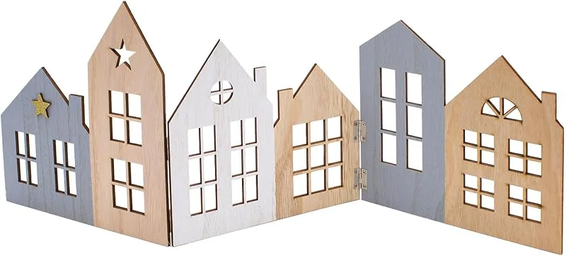 Besuche den Spetebo-Store Spetebo XL Deko Häuserzeile aus Holz Natur - 67 x 25 cm - Weihnachts Dorf Silhouette klappbar - Weihnachtsdeko Tischdeko für Weihnachten Weihnachtsstadt Skyline — Advent und Tisch