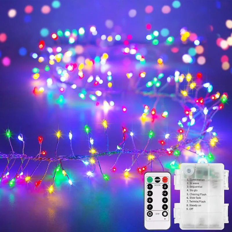 Besuche den CCILAND-Store CCILAND Lichterkette mit Fernbedienung, 3 m, 8 Modi, 200 LEDs, batteriebetrieben mit Timer, dimmbar, für Hochzeit, Party, Dekoration, Licht für Baum, Vase, Fenster (mehrfarbig, Silberdraht) — Weihnachtsbeleuchtung
