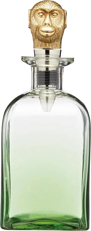 Besuche den Bar Craft-Store BarCraft Karaffe als Dekanter mit Messing Affen Flaschenverschluss aus Glas mit Grün, 900 ml, Grüner Affe — Wein und Festtafel