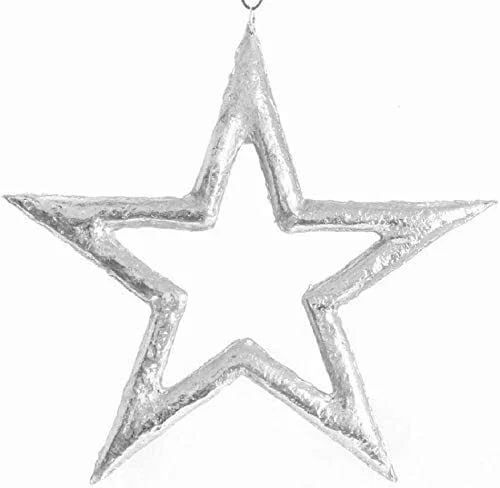 Marke: ETC großer dekorativer Anhänger Fensterhänger Stern als Silhouette Metall Silber glänzend unebene Oberfläche — Weihnachtsdeko