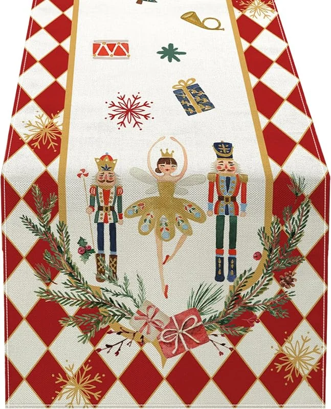 Marke: Joygoodta Weihnachts-Tischläufer, Nussknacker-Flachs-Tischdekoration, schützende Feiertags-Tischdekoration für Esszimmer und Zuhause, rot, 33 x 180 cm, 13 x 71 Zoll — Küche & Haushalt