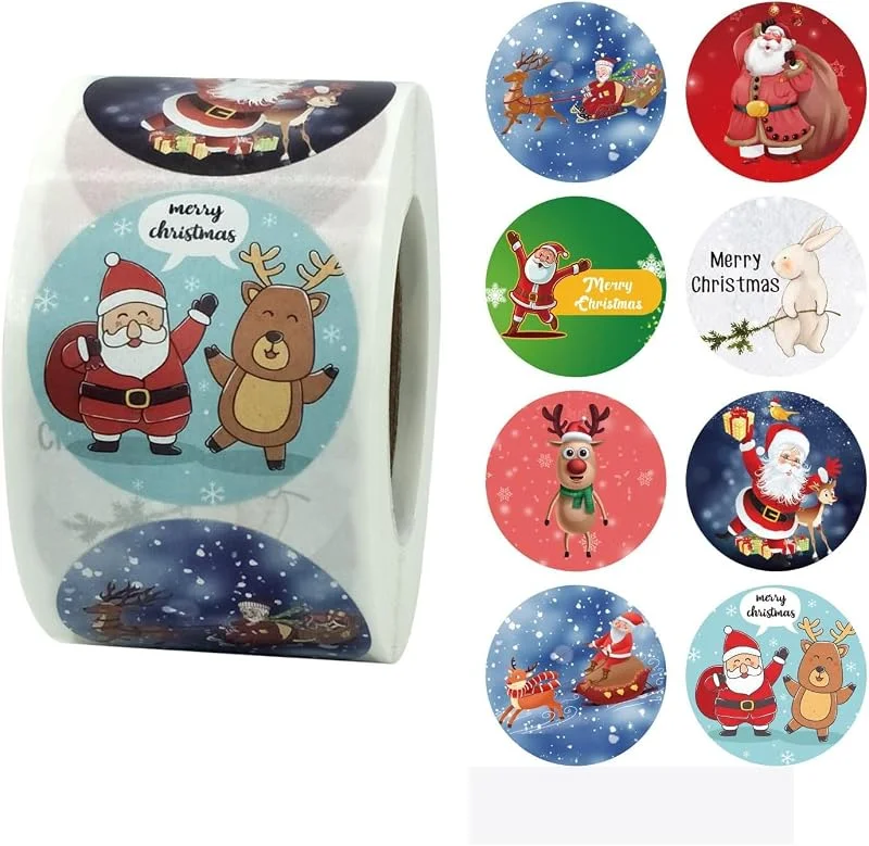 Marke: Hugfads 500 Stück Weihnachtsaufkleber - Runder Aufkleber - Dekorative Etiketten für Weihnachten - Geschenktüten, Geschenkpapier, Papiertüten — Geschenkverpackung