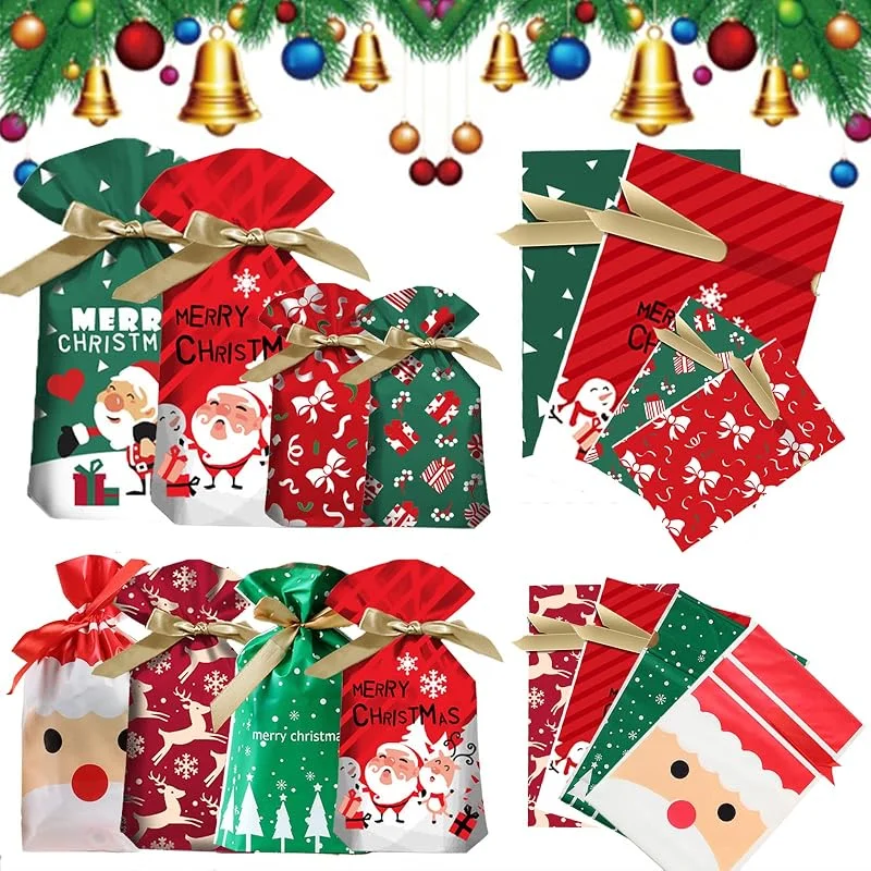 Marke: SEDEX SEDEX Weihnachtstüten, 40 Stück, Weihnachts-Geschenktüten mit Kordelzug, wiederverwendbar, für Weihnachtsgeschenke, Partygeschenke (A) — Geschenkverpackung