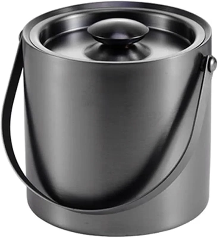 Marke: Lijiaxiuyc-101 eiskübel mit Deckel, doppelwandiger, isolierter Edelstahl-Eiskübel, Weinkübel for Cocktailbar und Partys, Heimbar-Zubehör, dunkelgrau, 2 l sektkübel — Küche & Haushalt