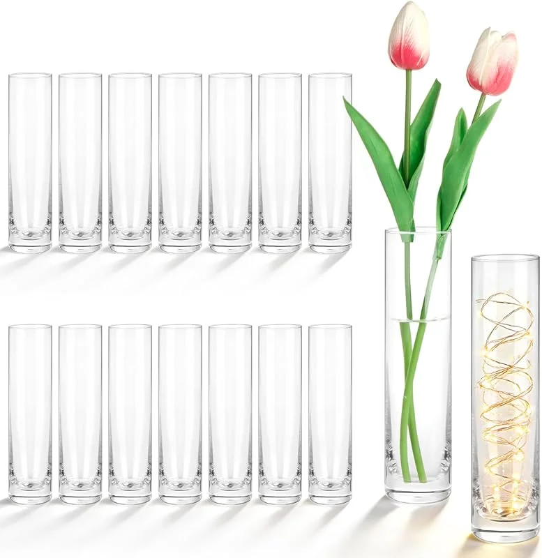 Marke: HWASHIN Set mit 16 Glasvasen für Tafelaufsätze, 19, 1 cm H x 4, 6 cm B — Kerzenlicht Abendessen