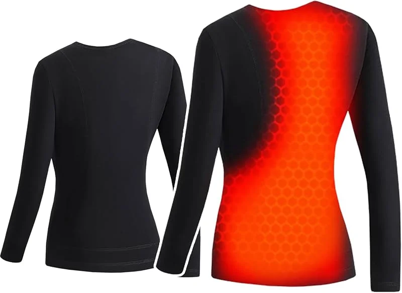 Marke: HEGGMKK Beheizte Thermounterwäsche Für Damen Im Winter, Elektrisch Beheizbare Thermo-Langarm-T-Shirts Mit USB-Anschluss, 3 Temperaturstufen, Für Herbst Und Winter, 5XL, Black — Heizkleidung