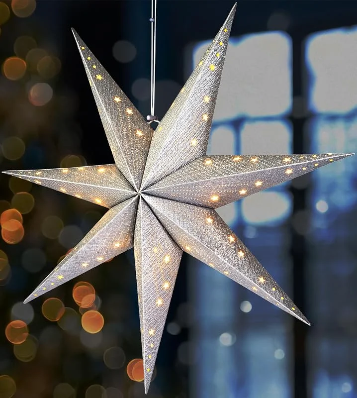 Besuche den BRUBAKER-Store BRUBAKER Weihnachtsstern zum Aufhängen mit E14 Fassung - 60 cm Papierstern — Weihnachtsdeko
