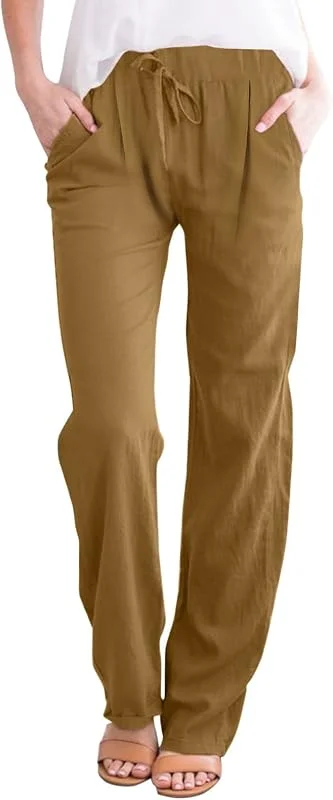 Marke: YUE Hose Damen Sommer Casual Baumwolle Leinen Stoffhose Stretch Leicht Leinenhose Einfarbig Loose Freizeithose Bequeme Sporthose Luftige Sommerhosen Streetwear für Mädchen — Heizkleidung
