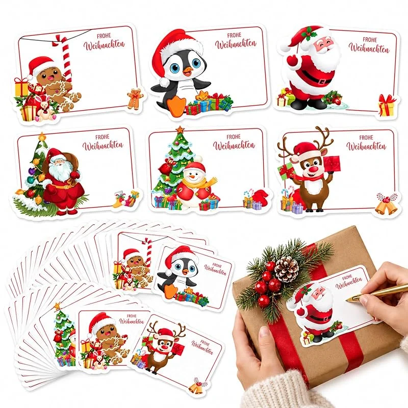 Marke: LEFZUR Weihnachtssticker 120 Stück Selbstklebende Aufkleber Weihnachten Beschreibbare Etiketten Weihnachtsaufkleber Weihnachtsmann Namensaufkleber Marmeladenglasaufkleber zur Dekoration — Geschenkverpackung