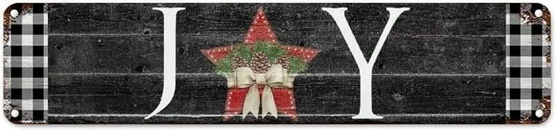 Marke: CowkissSign Vintage Weihnachtskranz Freude Aluminium Metallschild Schwarz und Weiß Büffel Karo Plaid Retro Metall Wandschild Western Weihnachten Metall Schild Qualität Metall Straßenschild für Wohnzimmer 45, 7 x — Weihnachtsdeko