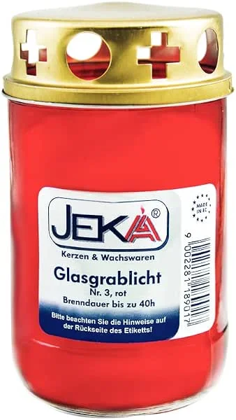 Besuche den Jeka Kerzen-Store Glasgrablicht mit Deckel, Glasgrabkerze wiederbefüllbar mit Grabkerzen ohne Hülle, Glaslaterne, Grableuchte - Grabkerzennachfüller ohne Hülle, Grabkerze (2x Glas Grablicht Nr. rot) — Kerzenlicht Abendessen