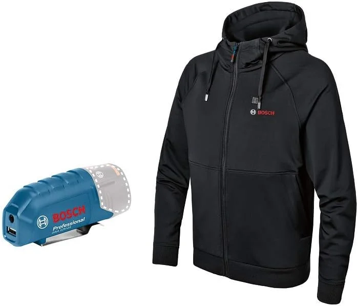 Bosch Professional Beheizbare Sweatjacke GHH 12+18V XA (inkl. USB-Ladeadapter GAA 12V-21, ohne Akku) - Größe XL — Heizkleidung