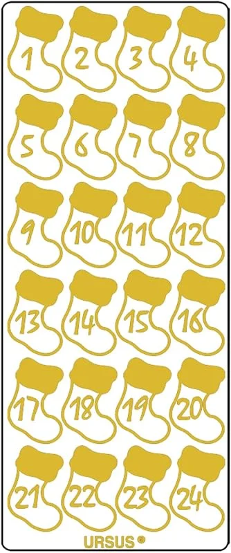 Besuche den Ursus-Store Ursus 593000124 - Kreativ Sticker Adventskalender, Stiefelchen gold, 5 Stickerbögen mit Zahlen von 1 bis 24, selbstklebend, leicht abziehbar, zum Nummerieren von selbstgemachten Adventskalendern — Geschenkverpackung