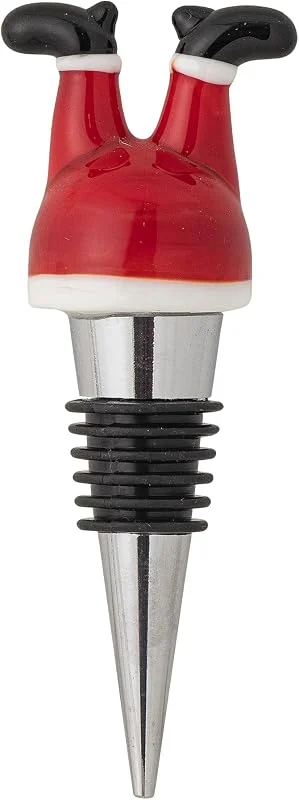 Bloomingville Lynn Weinstopper in Form eines Weihnachtsmann in rot aus Glas, Größe: 1, 5 x 11 cm — Wein und Festtafel