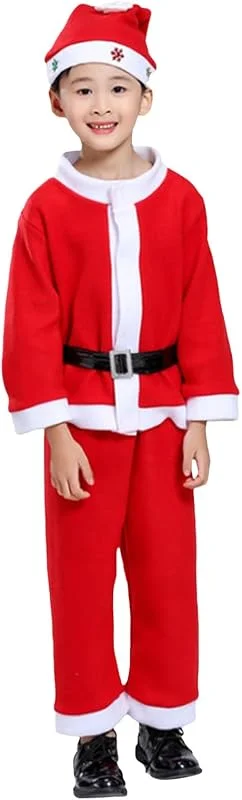 Marke: Generisch Kinderkostüm Weihnachtsmann 4-teilig, Faschingskostüm für Nikolaus, Weihnachten oder Karneval Kinder Jungen Santa Weihnachtsmann Krippe Kostüm Kinder Jungen Weihnachtsmann Kostüm, Jacke, Hose, Mütze — Weihnachtsmode
