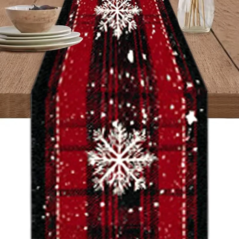 Marke: Pesoncarl Weihnachtsschmuck, Weihnachts-Tischläufer, 182, 9 x 33 cm, Schneeflocken-Karo-Tischdekoration, waschbar, dekorativer Tischläufer für Zuhause, Küche, Esszimmer — Küche & Haushalt