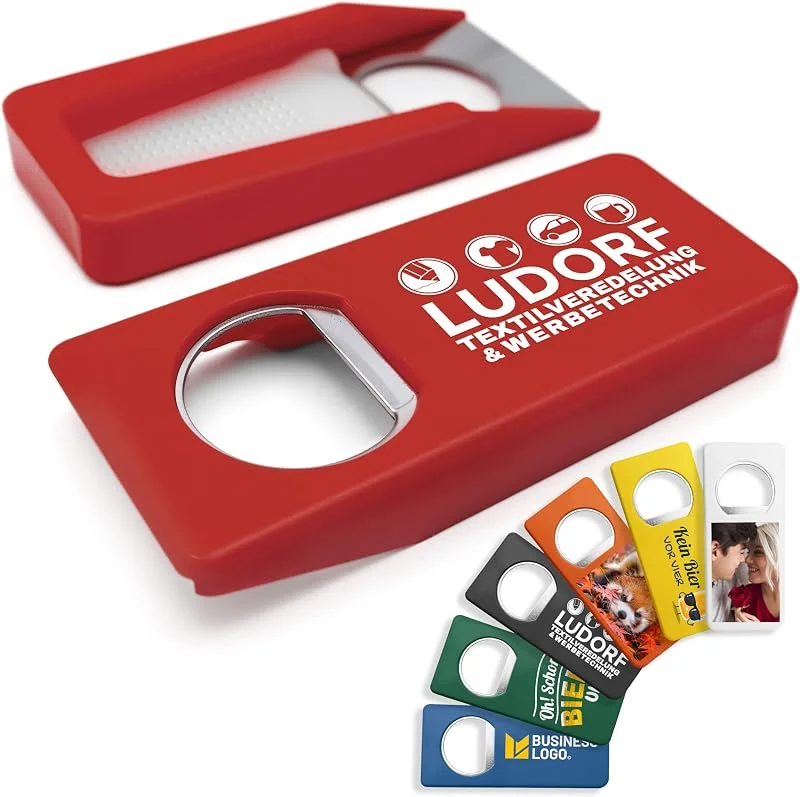 Besuche den #teamludorf-Store Personalisierte Flaschenöffner mit Verschluss (25 Stück, Rot) – Mit eigenem Foto, Logo & Text bedruckbar – Nachhaltig aus Recycling-Kunststoff — Wein und Festtafel