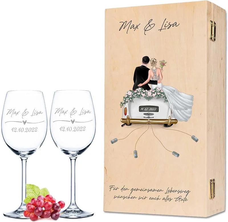 Besuche den GRAVURZEILE-Store GRAVURZEILE Weingläser mit Gravur - Hochzeitsauto & Wedding Love — Wein und Festtafel