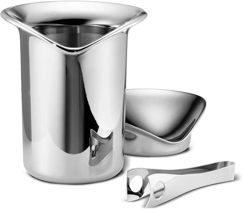 Georg Jensen GJ 083790 Eisbock mit Zange, Edelstahl, stainless steel, 18, 5 x 24, 4 x 23, 3 cm — Wein und Festtafel