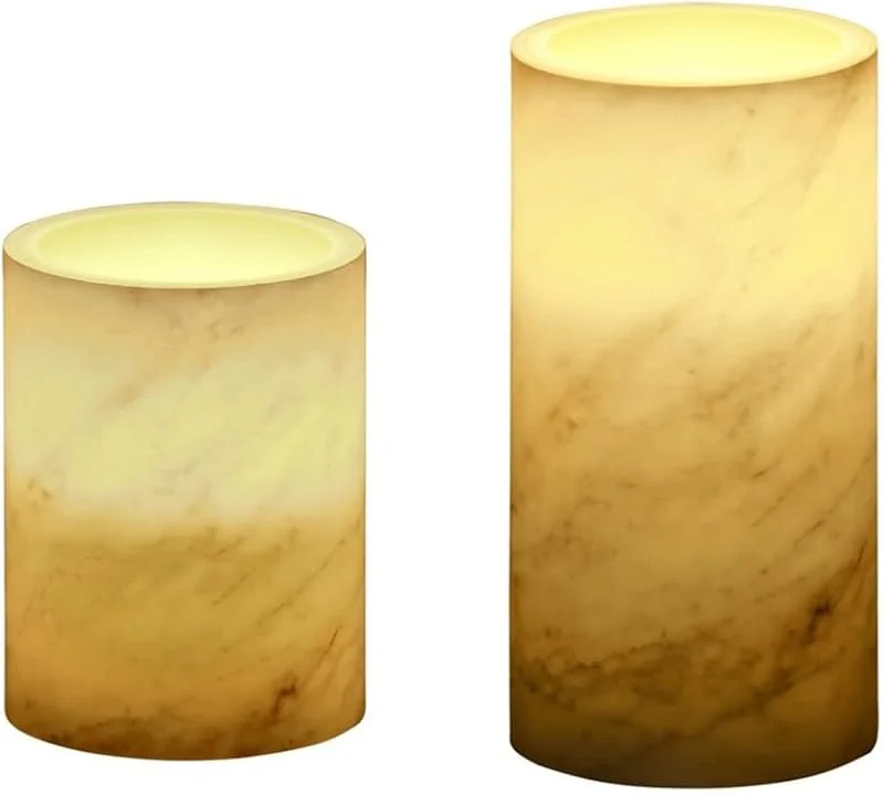 Besuche den NCC-Licht-Store NCC-Licht 2 x LED Wachskerzen Cosy Marble Marmor warmweiß für 3 x AAA Batterie mit Schalter — Kerzenlicht Abendessen
