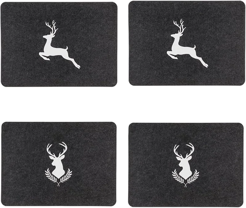 Marke: LK Trend & Style PLATZSET Hirsch aus Filz Tischset, 44x32 cm, 4-teilig, leicht, strapazierfähig, feucht abreibbar (4 x Schwarz (2 x Hirsch + 2 x Hirschkopf)) — Küche & Haushalt