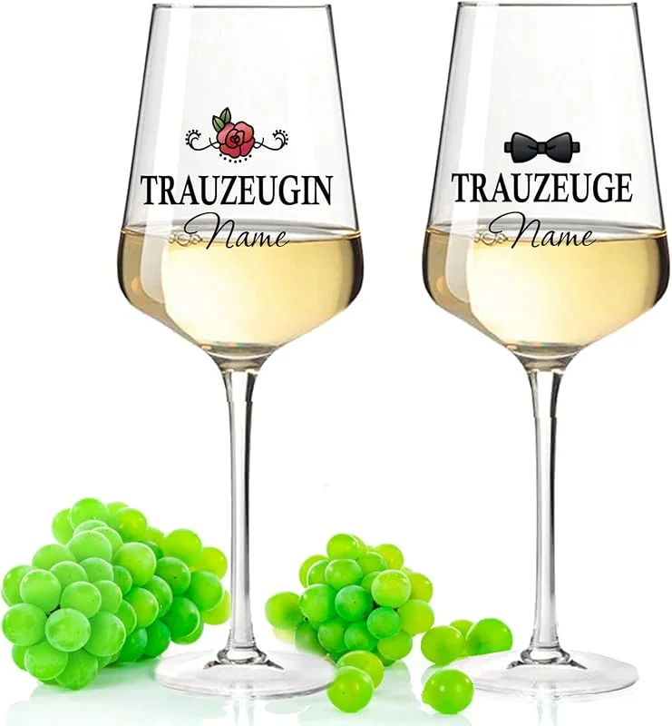 Besuche den GRAVURZEILE-Store GRAVURZEILE Weißweinglas im Set - Trauzeuge & Trauzeugin - Personalisiert mit Name - Geschenk für die Hochzeitsfeier - Geschenk zur Hochzeit, Verlobung — Wein und Festtafel