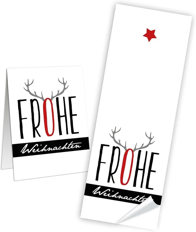Besuche den Logbuch-Verlag-Store 25 weiße Aufkleber Sticker Frohe Weihnachten Rentier Hirsch rot schwarz 5 x 14 8 cm Verpackung Geschenke Weihnachtsaufkleber Premium Made in Germany Logbuch-Verlag — Geschenkverpackung