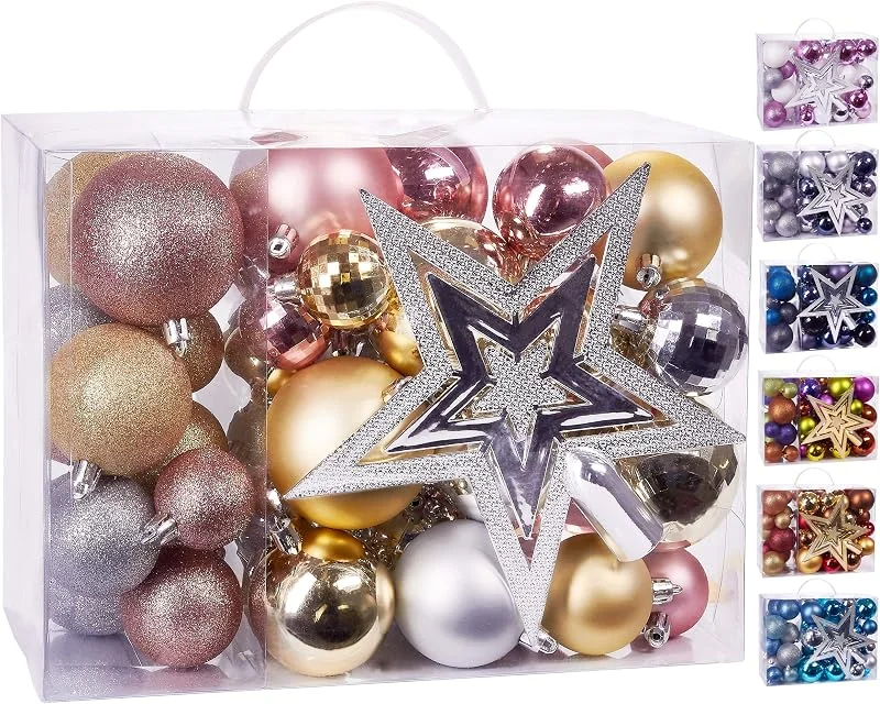 Besuche den BRUBAKER-Store BRUBAKER 50-teiliges Set Weihnachtskugeln mit Baumspitze — Weihnachtsdeko