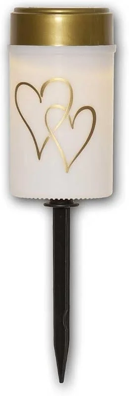 Besuche den Star Trading-Store Star Trading Grablicht Solar HERZ - Grablaterne Solar Wetterfest mit Dämmerungssensor, Erdspieß, Flackernder LED, Weiß, Gold, 12 cm — Kerzenlicht Abendessen