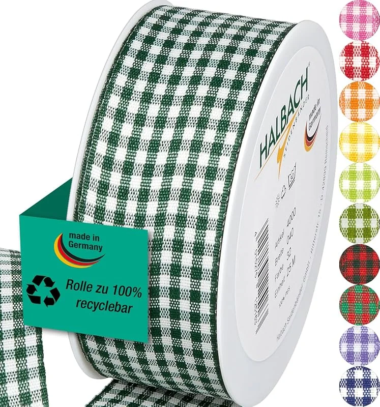 Besuche den Halbach-Store Halbach Vichy-Karo-Geschenkband, 40 mm x 25 m, dunkelgrün — Geschenkverpackung