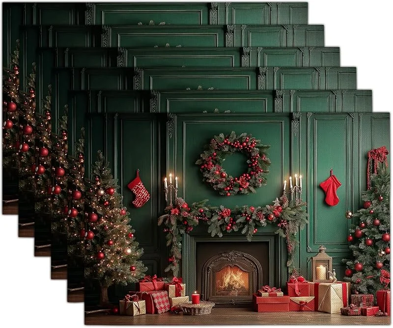 Marke: GDJSMIN 4er Set Weihnachten Platzsets, Europäischer Retro-Stil Platzset, Weihnachtskranz-Geschenkbox-Muster Tischsets für Winter Urlaub Bankett Platzdeckchen Zuhause Küche Party Deko Weihnachtsdeko, 40 x 35cm — Küche & Haushalt