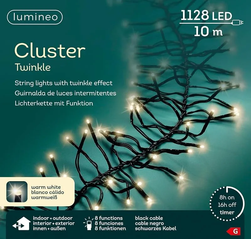 Marke: Kaemingk Lichterkette CLUSTER TWINKLE 1128 LED 10, 5 m warm weiß, schwarzes Kabel — Weihnachtsbeleuchtung
